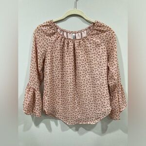 Beautees Floral Pink Blouse Flare Sleeves Large